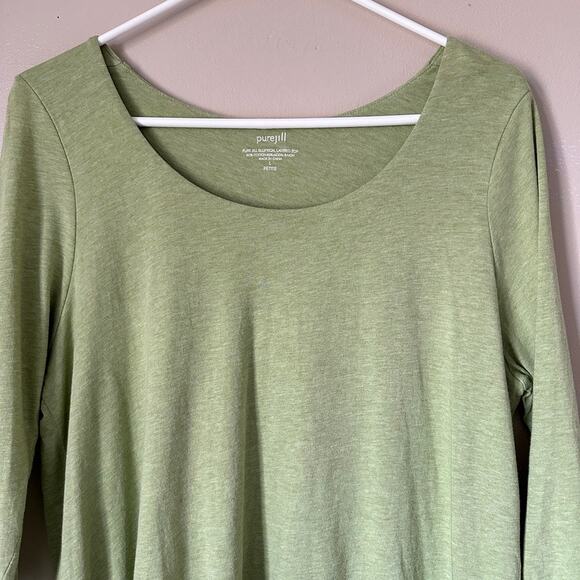 Pure Jill Elliptical Layered Top Womens LARGE PETITE Lagenlook Boho Green Casual - Picture 2 of 11
